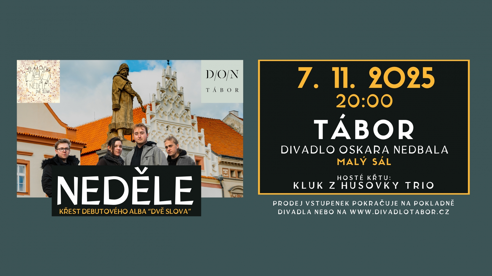 Křest CD kapely Neděle + host: Kluk z Husovky trio